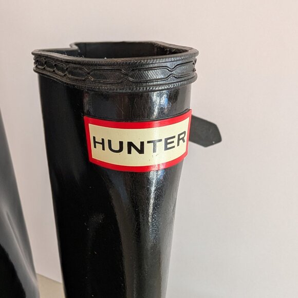 Hunter Original Tall Gloss Women's Rain Boots Black US Size 8 Adjustable Calf - Picture 2 of 14